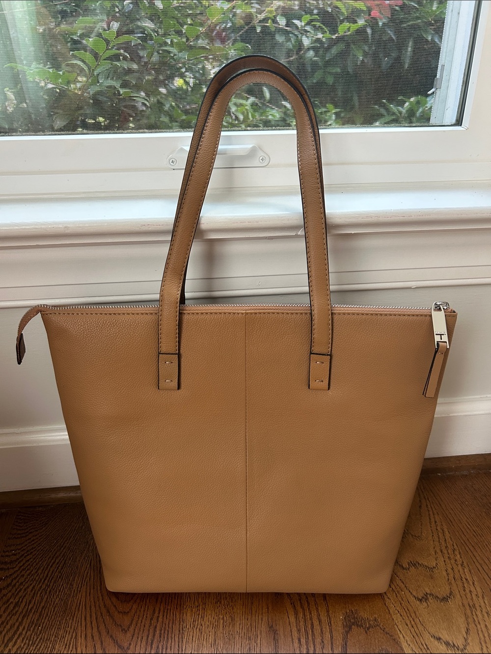 Tahari Camel Leather Zip-Top Tote with Front Pocket - Picture 2 of 3